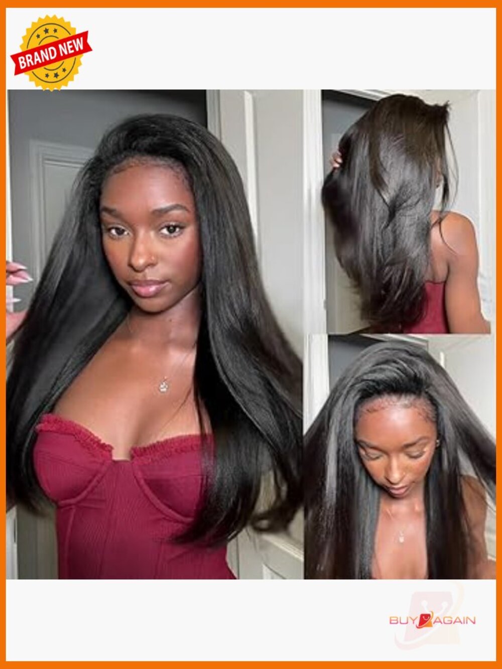 180% Density Half Yaki Straight Human Hair Wig Seamless Clip Ins Glueless